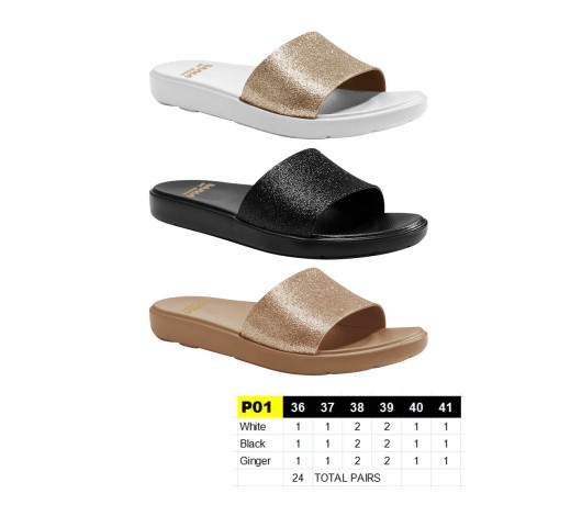 P01 - Claquettes Paillettes - 36 au 41 - 3 couleurs- 24 paires